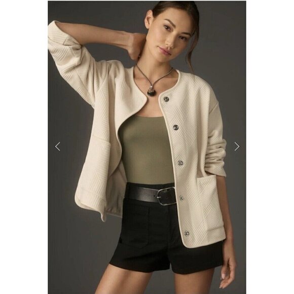 Sanctuary Anthropology Textured Knit Snap Close Shacket Jacket Cream Size S - Picture 1 of 14